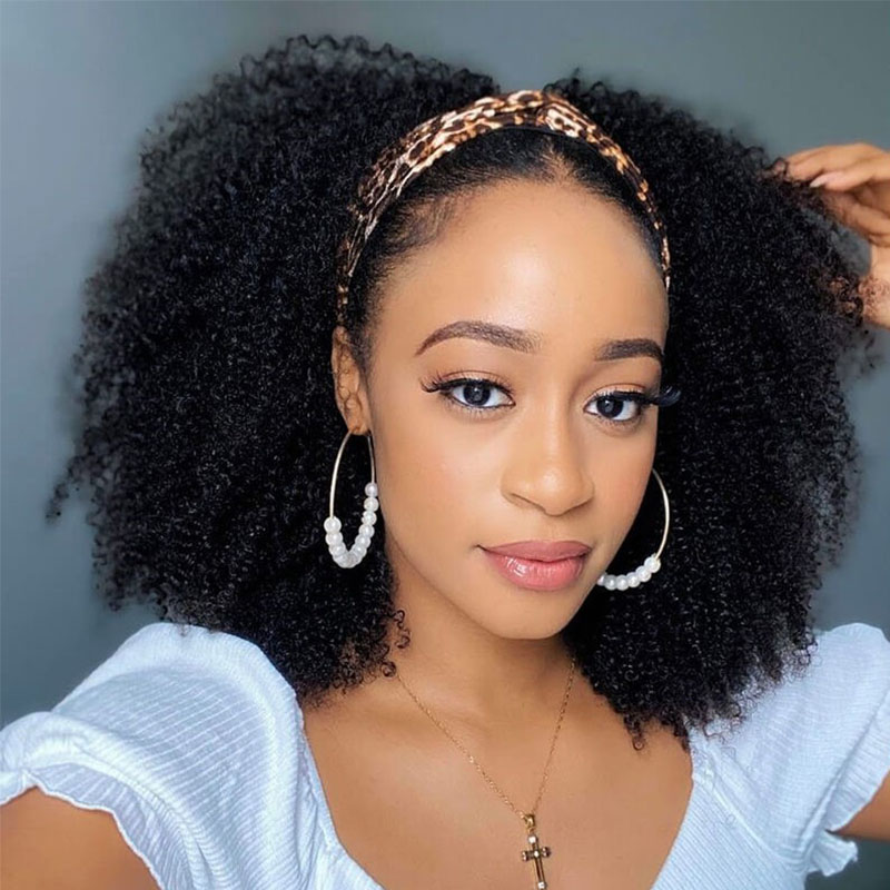 Afro Kinky Curly Headband Wigs 180 Density Glueless Wig West Kiss Hair