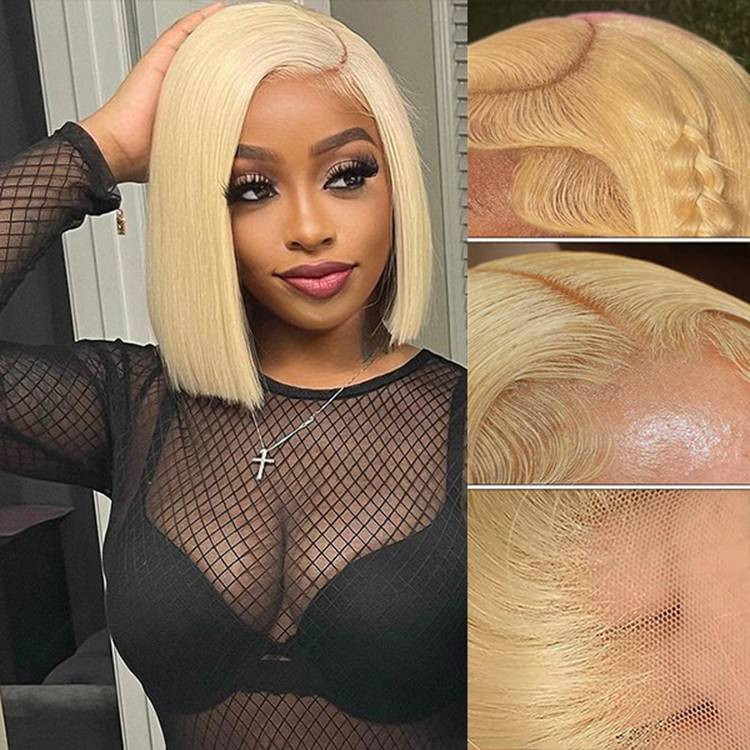 613 Straight 4 4 Bob Wigs Middle Part Short Blonde Bob Wigs West Kiss Hair