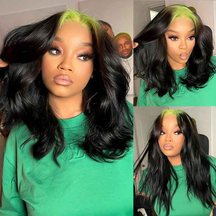 Short Black And Neon Green Wig Billie Eilish Hairstyles West Kiss Hair