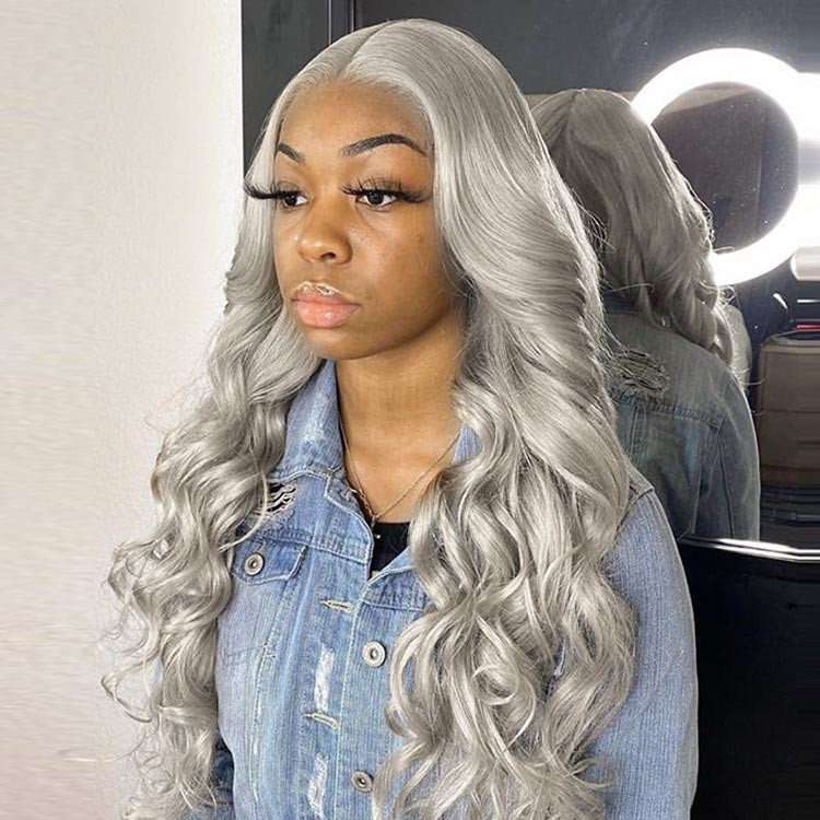 Grey Human Hair Lace Front Wigs Body Wave Gray Wigs West Kiss Hair