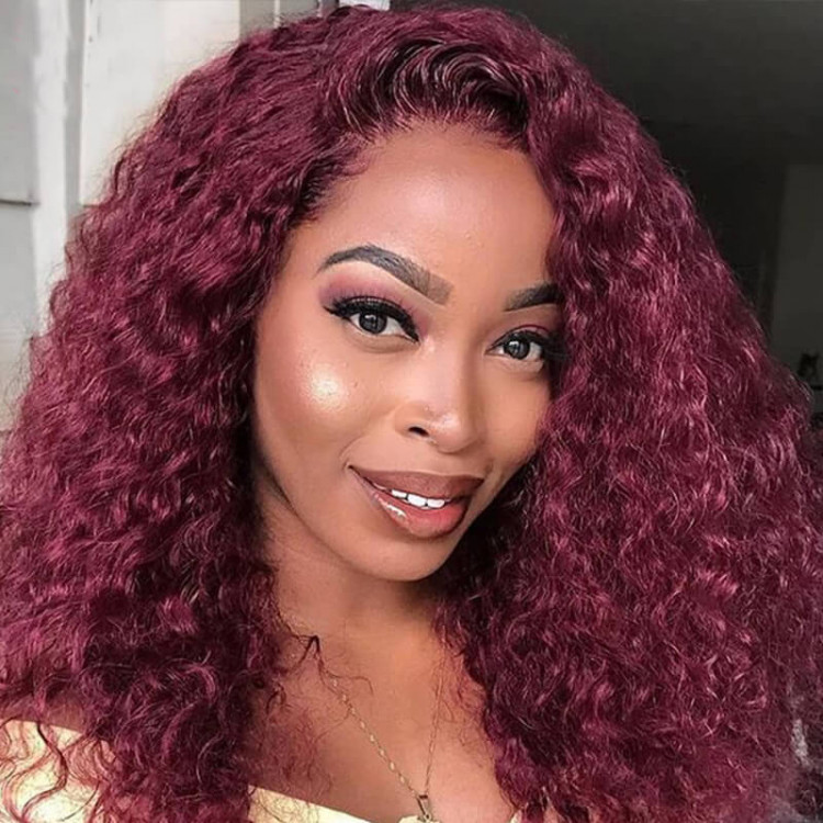 Short Curly Hair Burgundy Wigs HD Lace Closure Wig West Kiss Hair