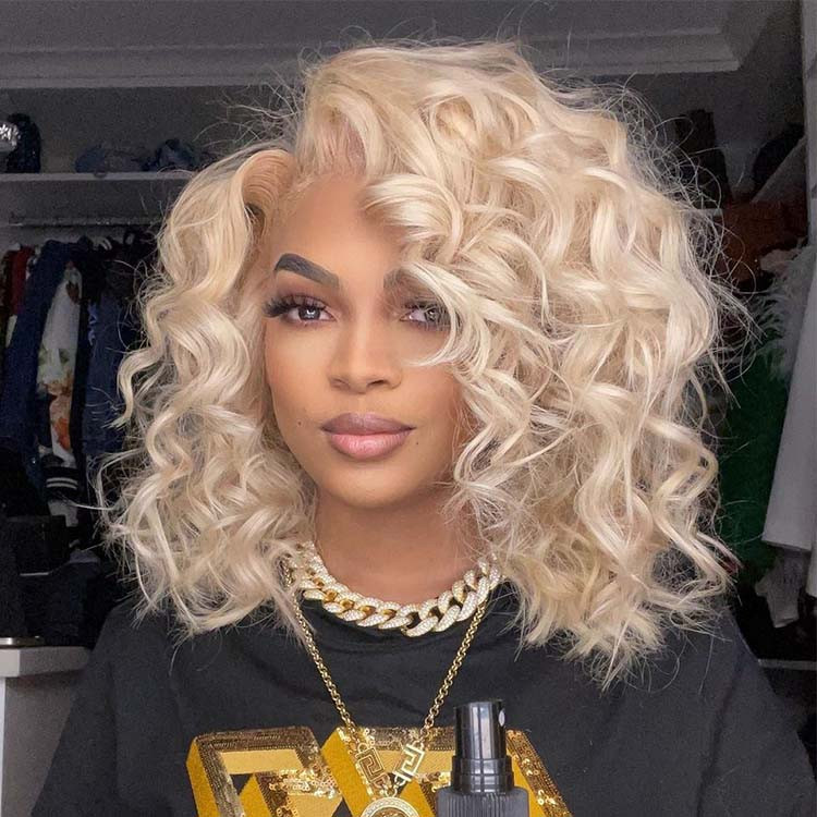 613 Bob Wig Short Wavy Blonde Bob Wigs Human Hair West Kiss Hair