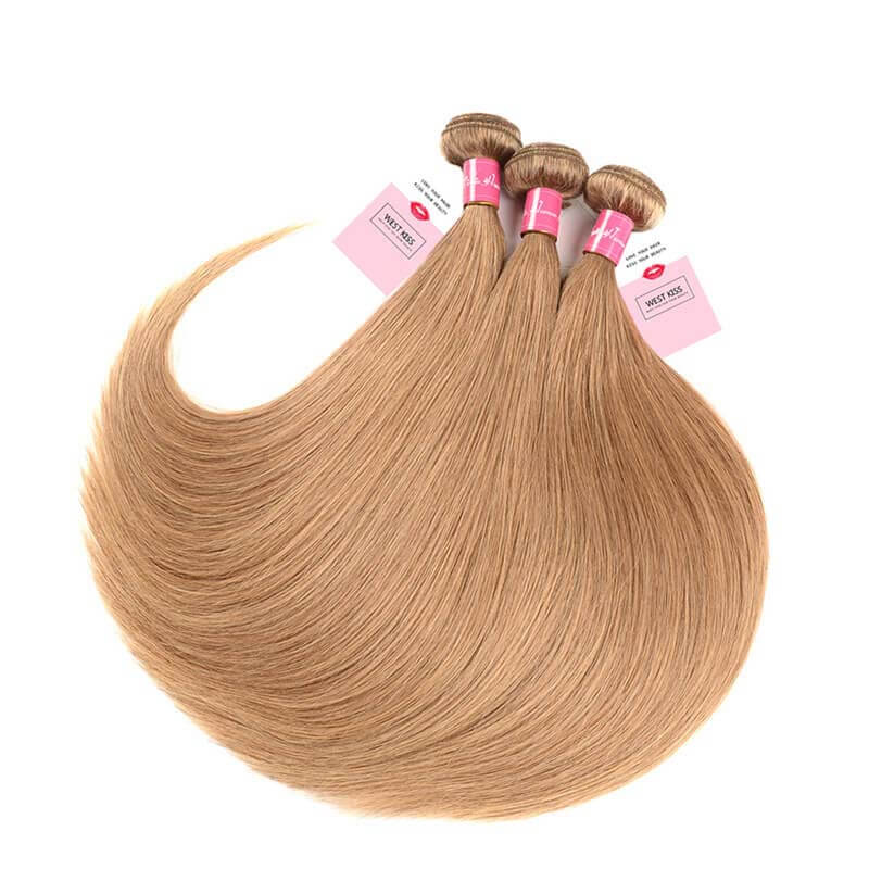 Color 27 Honey Blonde Straight Hair 3 Bundles And 13x4 Lace