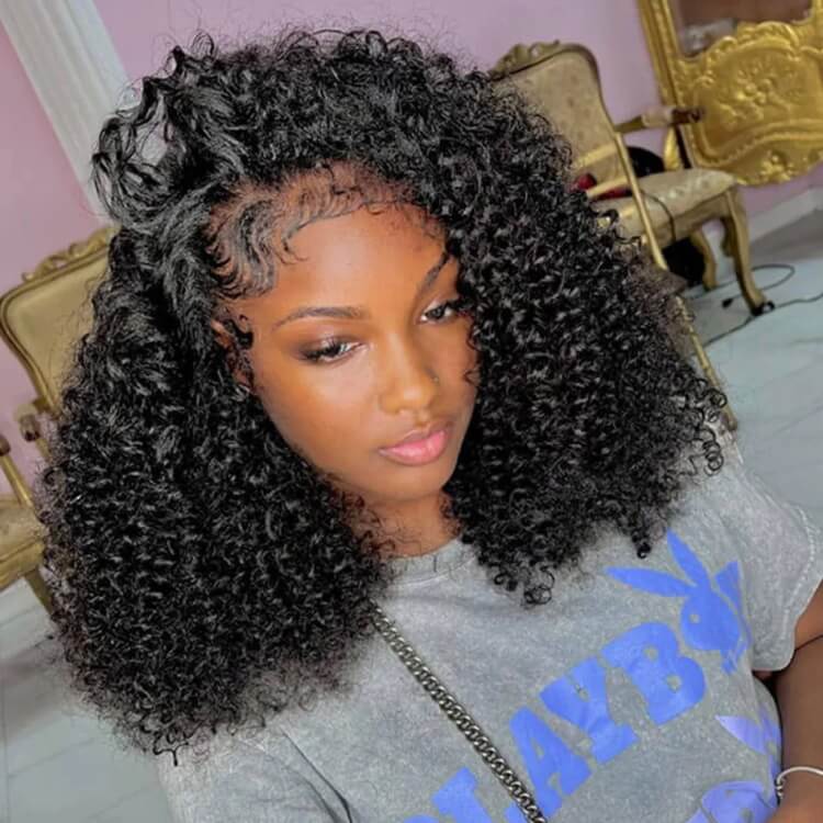 Kinky Curly 250 Density 14 Inch Wig Black Short Lace Wigs West Kiss Hair